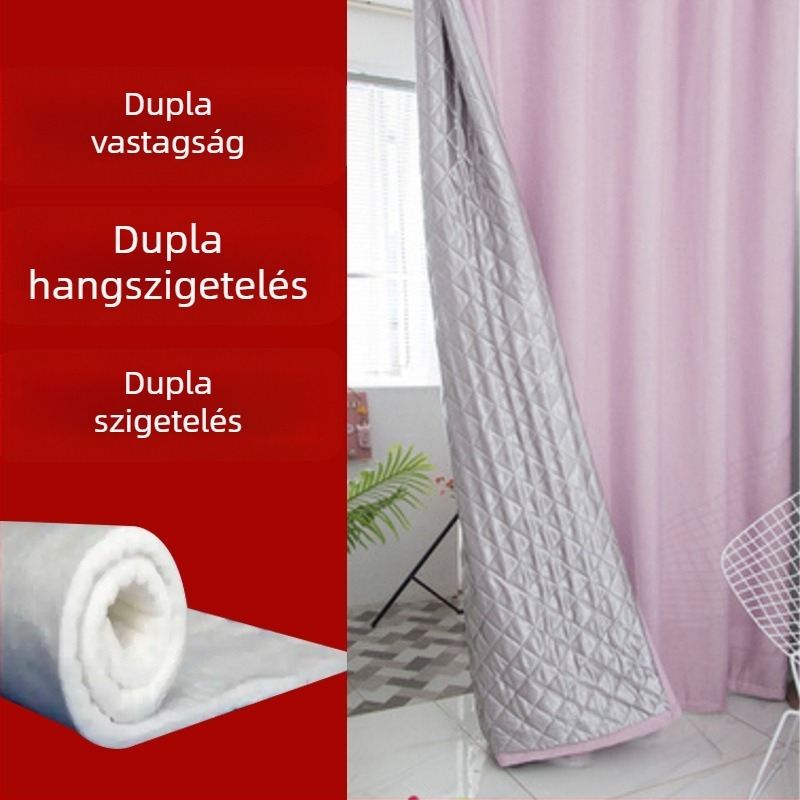 Hangszigetelő függöny hálószoba és nappali számára, quiltelt, 70–90% sötétítés, kender anyag, ezüst bevonat domborított felület