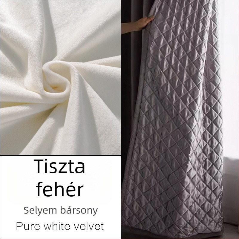 Hangszigetelő függöny hálószoba és nappali számára, quiltelt, 70–90% sötétítés, kender anyag, ezüst bevonat domborított felület