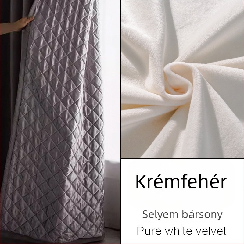 Hangszigetelő függöny hálószoba és nappali számára, quiltelt, 70–90% sötétítés, kender anyag, ezüst bevonat domborított felület