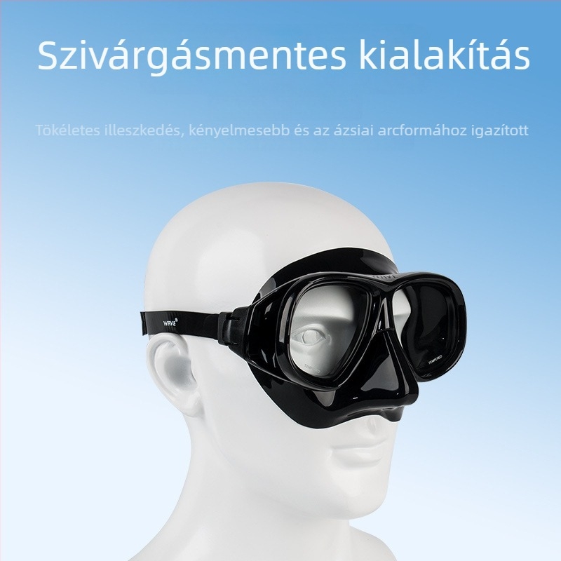 Wave Átlátszó szilikon búvár szemüveg edzett üveg lencsékkel, anti-fog, fejhez illeszkedő szilikon fejpánttal