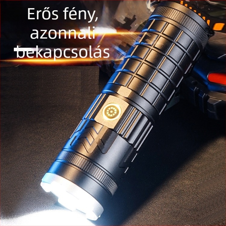 LED zseblámpa teleszkópos zoommal, 30 W, 6000 mAh, tartomány legalább 500 m, üzemidő 5 óra