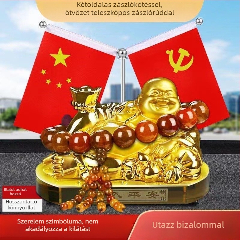 Autó dekoráció: Maitreya Buddha szobor, gyanta anyag, kínai hagyományos stílus, aromaterápiás diffúzor és kristály parfüm tartó, testreszabható belső dekoráció