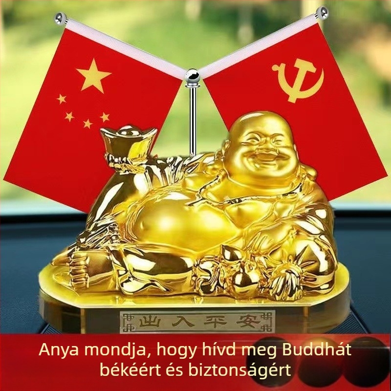 Autó dekoráció: Maitreya Buddha szobor, gyanta anyag, kínai hagyományos stílus, aromaterápiás diffúzor és kristály parfüm tartó, testreszabható belső dekoráció
