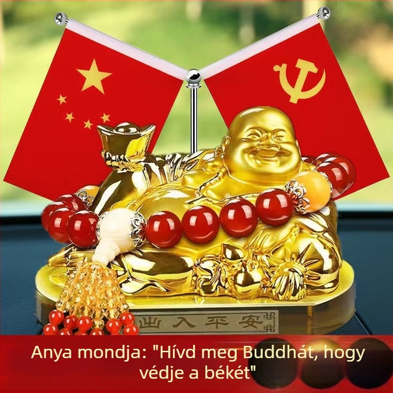Autó dekoráció: Maitreya Buddha szobor, gyanta anyag, kínai hagyományos stílus, aromaterápiás diffúzor és kristály parfüm tartó, testreszabható belső dekoráció