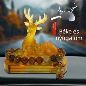 Autó műszerfal-dísz szarvas motívummal, gyantából, rajzfilmszerű stílus, illathordozó belső dekoráció