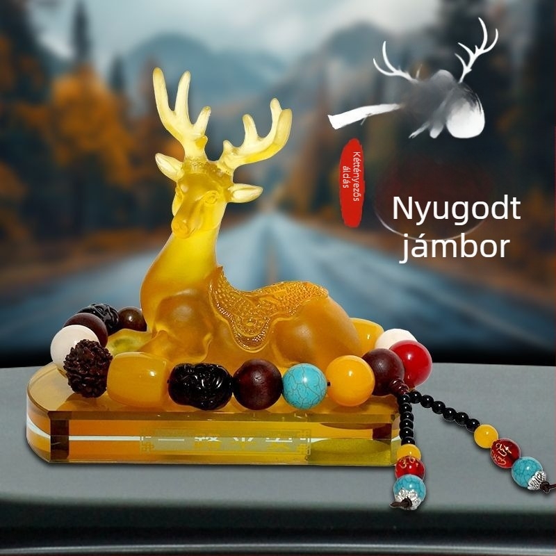 Autó műszerfal-dísz szarvas motívummal, gyantából, rajzfilmszerű stílus, illathordozó belső dekoráció
