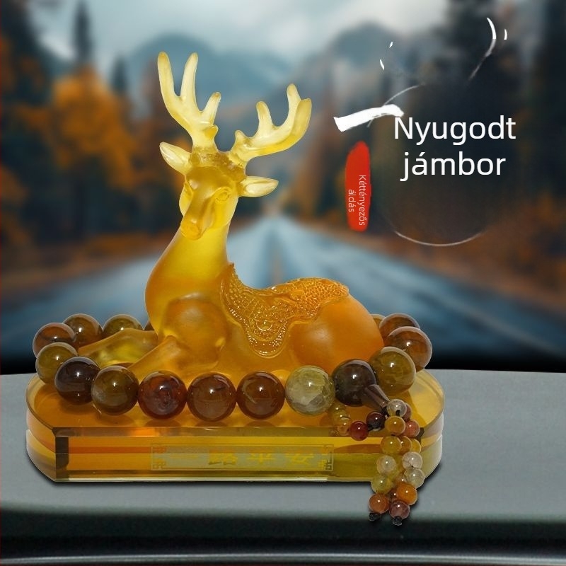 Autó műszerfal-dísz szarvas motívummal, gyantából, rajzfilmszerű stílus, illathordozó belső dekoráció