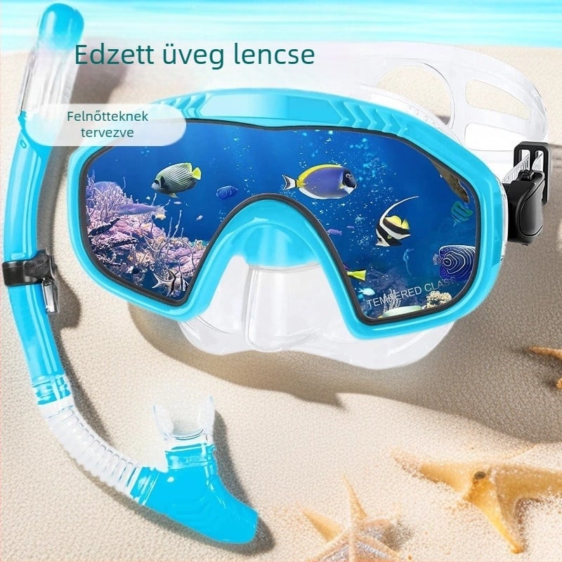 Búvármaszk és teljesen száraz búvárkodó szett, szilikon + edzett üveg, márka DOVOD, cikkszám M61023+SN6017