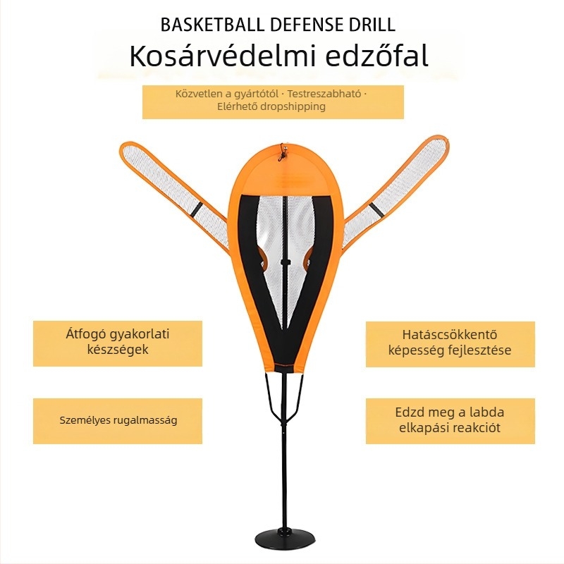 Kosárlabda edzőmanöken állítható magassággal és mozgó karokkal – gumi, fém és poliészter konstrukció; Crown márka