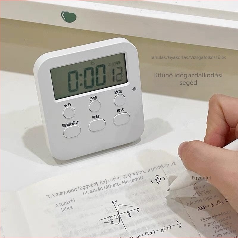 Multifunkcionális asztali tanulási időmérő csendes ébresztővel, ABS ház, mechanikus mozgás, mutató kijelző, tápellátás száraz elem