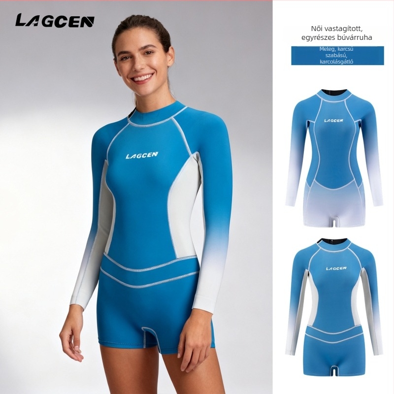 Lagcen női vastagított rövid ujjú neoprenes wetsuit, meleg a szörfözéshez, búvárkodáshoz és snorkelezéshez