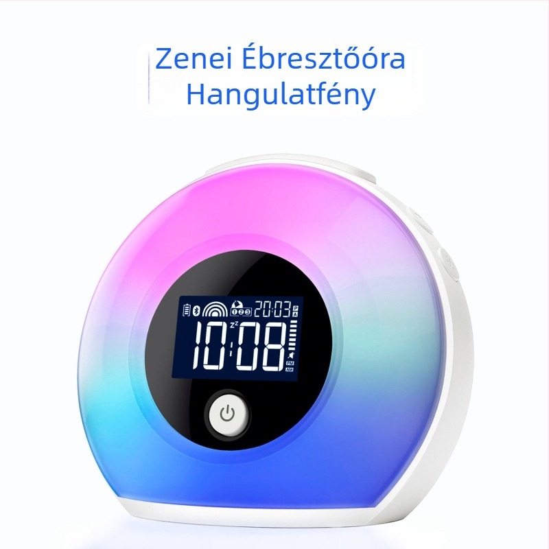 Ébresztőóra Bluetooth éjjeli fényével, LCD kijelző, 24 órás indikátor, akkumulátoros asztali óra