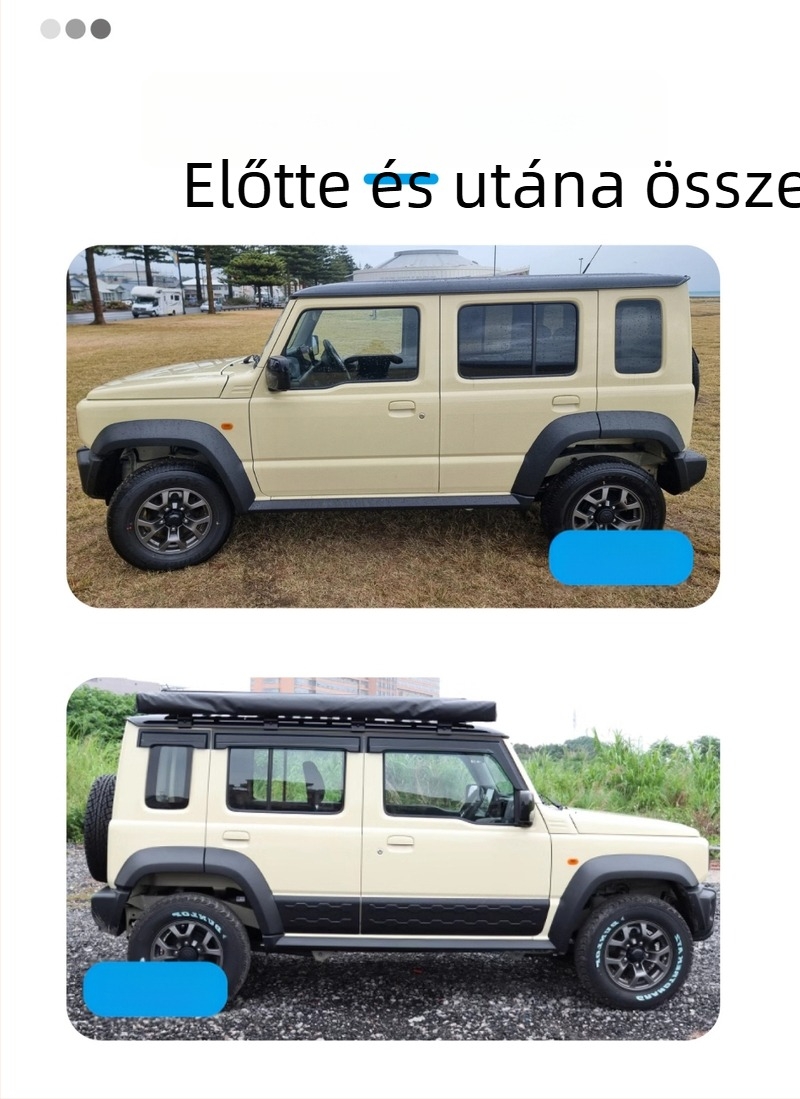 Suzuki Jimny esővédő ablak 2007-2023, 3- és 5-ajtós modellekhez; Anyag: akril/PS/PC; Telepítés: öntapadós vagy csatornába illeszthető; Feldolgozás: injekció/bliszter
