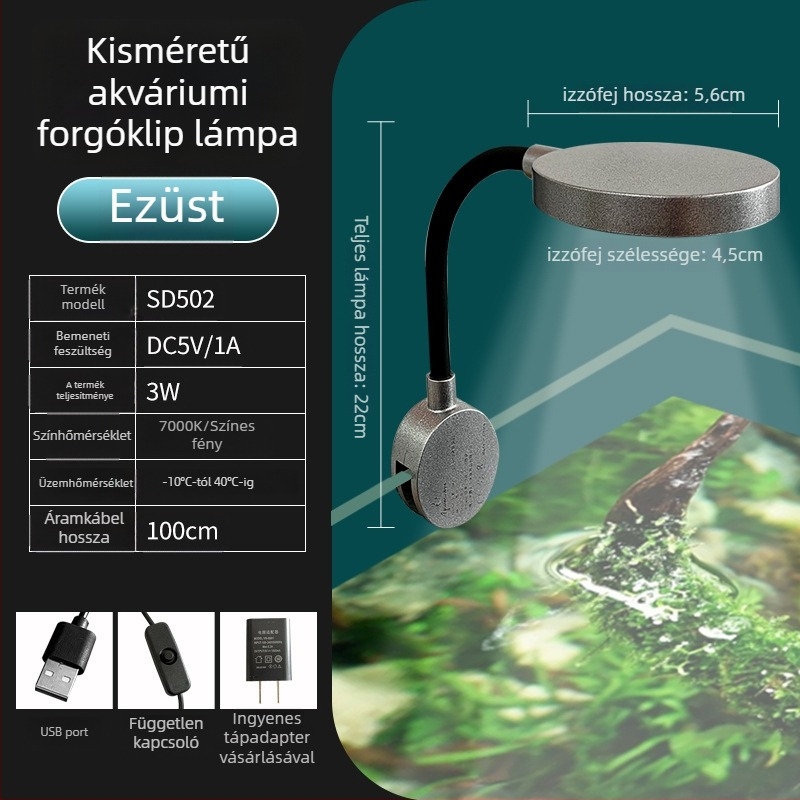 Clip-on akváriumi növényvilágító, halaknak és vízi növényeknek, vízálló, 3W, PC test, Water Dance World