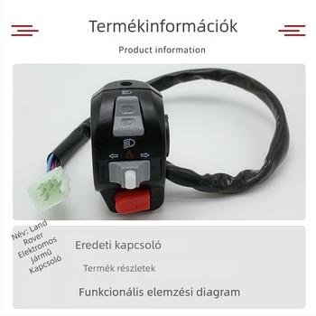Elektromos motorkerékpár kormánykapcsolóval: vészjelzőfények, fényszóró-vezérlés, bal és jobb indexek és kürt