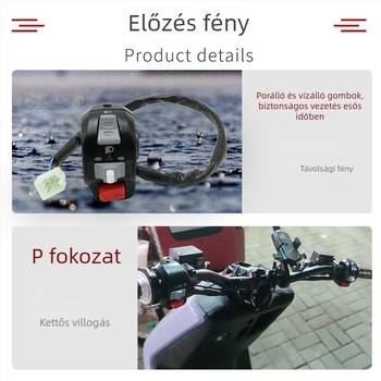 Elektromos motorkerékpár kormánykapcsolóval: vészjelzőfények, fényszóró-vezérlés, bal és jobb indexek és kürt