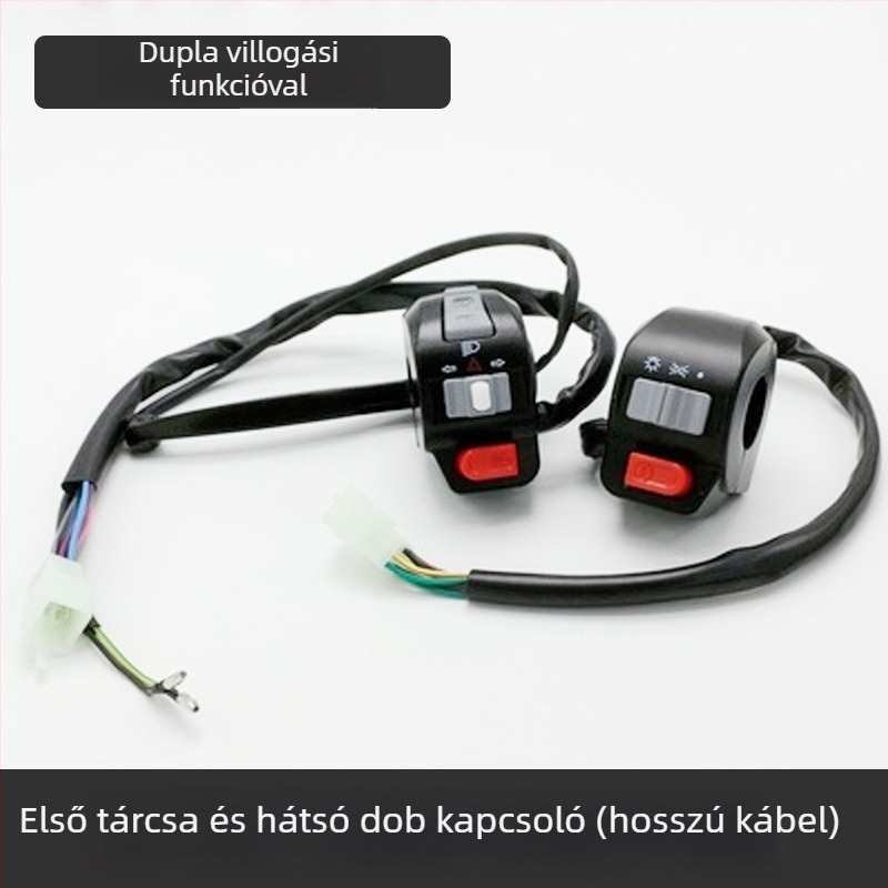 Elektromos motorkerékpár kormánykapcsolóval: vészjelzőfények, fényszóró-vezérlés, bal és jobb indexek és kürt