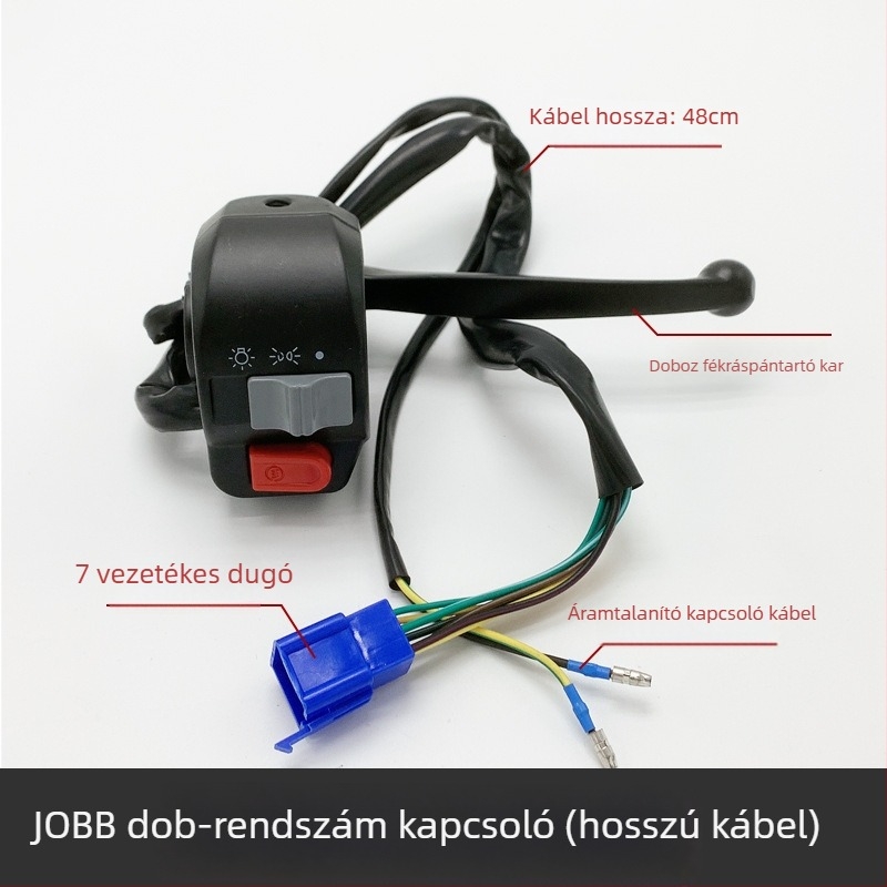 Elektromos motorkerékpár kormánykapcsolóval: vészjelzőfények, fényszóró-vezérlés, bal és jobb indexek és kürt
