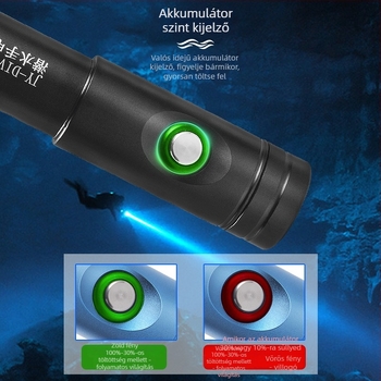 Búvárkodáshoz tervezett LED-es zseblámpa, ultra-fényes, vízálló, újratölthető, mélymerülésekhez és száraz/tengeri használathoz