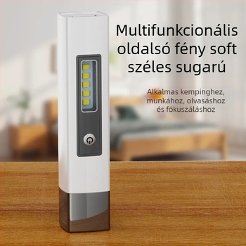 Multifunkciós zseblámpa vészhelyzeti töltéssel és oldalsó világítással, USB töltés; LED, 800 mAh, 3.7 V, kézi töltés, hatótáv 200–500 m