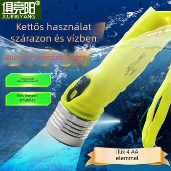 3W LED akkumulátoros búvár- és amfíbiós zseblámpa, 200–500 m hatótávolsággal, kültéri éjszakai használatra, nyomógombos működtetéssel