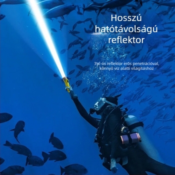 3W LED akkumulátoros búvár- és amfíbiós zseblámpa, 200–500 m hatótávolsággal, kültéri éjszakai használatra, nyomógombos működtetéssel