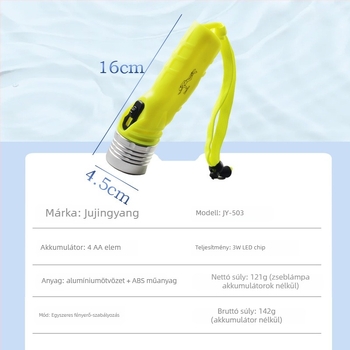 3W LED akkumulátoros búvár- és amfíbiós zseblámpa, 200–500 m hatótávolsággal, kültéri éjszakai használatra, nyomógombos működtetéssel