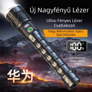 Alumíniumötvözetes zseblámpa teleszkópos zoom-mal, 5000mAh USB töltés, kézzel hajtható energia, 360°-os forgás