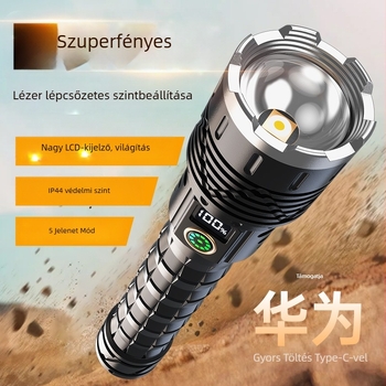 Alumíniumötvözetes zseblámpa teleszkópos zoom-mal, 5000mAh USB töltés, kézzel hajtható energia, 360°-os forgás