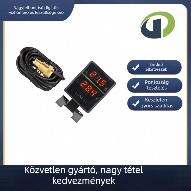Autóipari kettős kijelzős mérő – víz hőmérséklete és feszültség, műanyag ház, szabványos feszültség