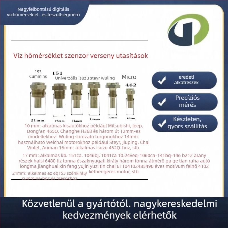 Autóipari kettős kijelzős mérő – víz hőmérséklete és feszültség, műanyag ház, szabványos feszültség