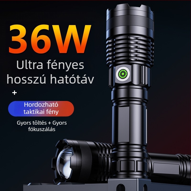 Kézi lézeres zseblámpa 36W, optikai zoom, 360° forgatás, 500 m feletti hatótáv