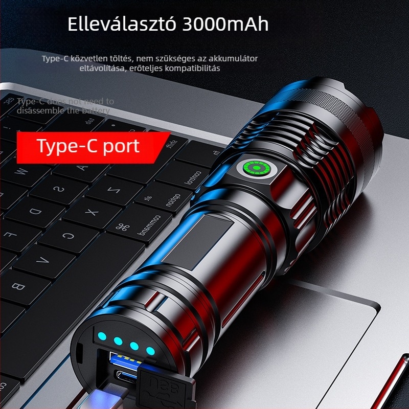 Kézi lézeres zseblámpa 36W, optikai zoom, 360° forgatás, 500 m feletti hatótáv