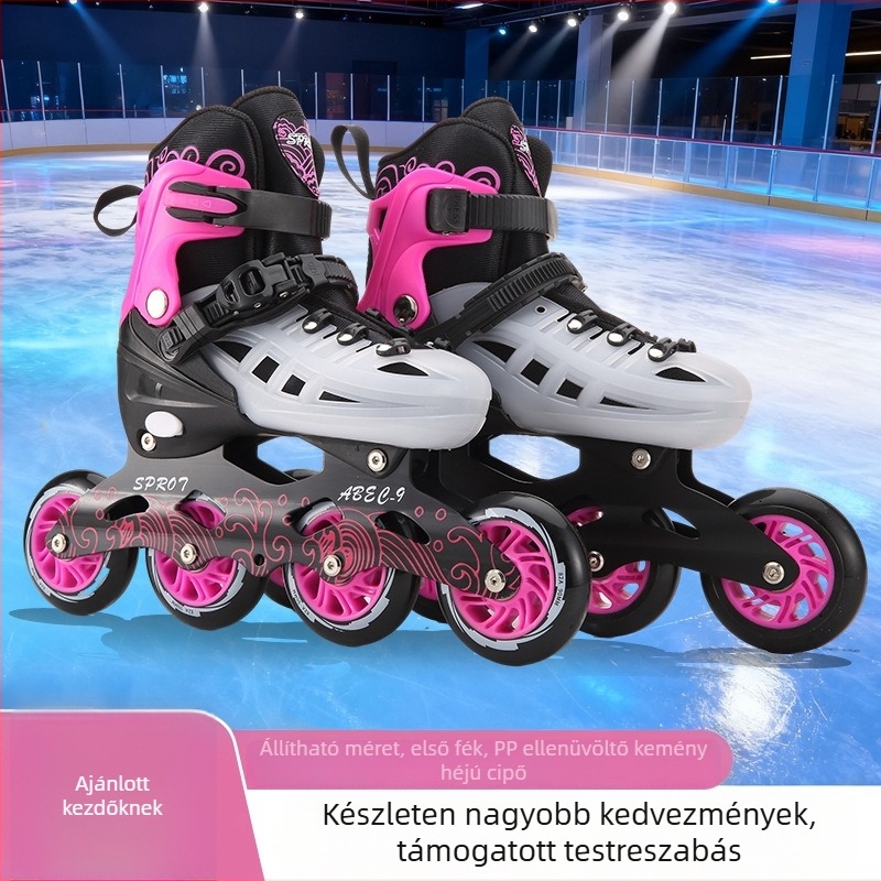 Gyerekeknek inline korcsolya, vászon felsőrész, PU kerekek, egy sorban elhelyezett kerekek, univerzális illeszkedés
