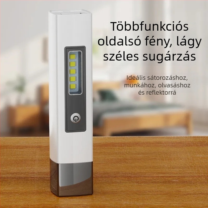 LED zseblámpa kézi forgatással és beépített power bankkal, vízálló, oldalsó világítás, 3.7V, 800 mAh, hatótávolság 200–500 m