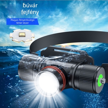 Búvár fejlámpa LED lézerrel, 30W, újratölthető, mágneses kapcsoló
