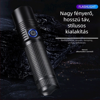 LED zseblámpa 10W, 3000 mAh akkumulátor, hosszú hatótáv 200–500 m, alumíniumötvözet test, 360°-os forgatás