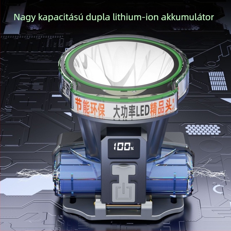 LED fejlámpa, újratölthető, 50W, 5200mAh, hatótáv 200-500 m, töltővel