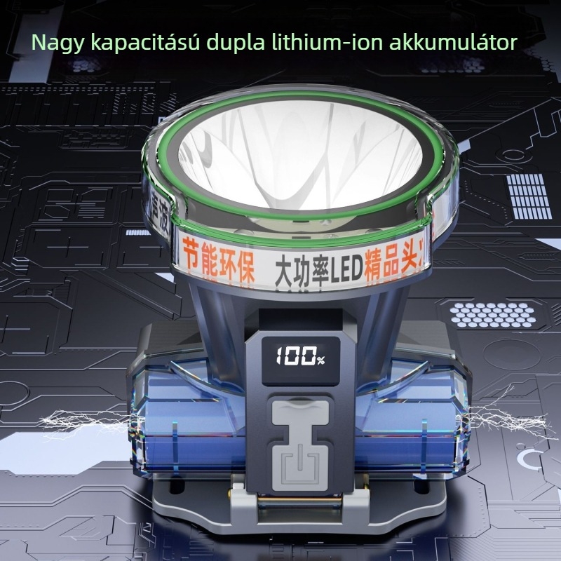 LED fejlámpa, újratölthető, 50W, 5200mAh, hatótáv 200-500 m, töltővel