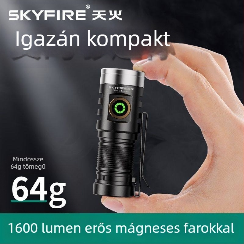 Sky Fire erős fényű elemlámpa, újratölthető, tartós, hordozható kültéri világításhoz, ultra-fényes LED lámpa Li‑ion akkumulátorral