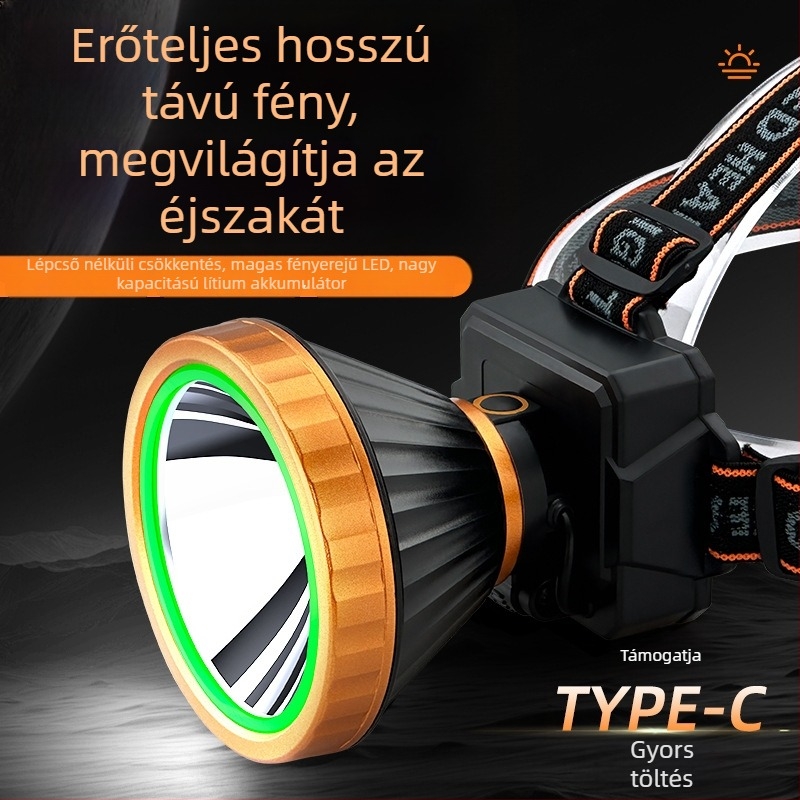 LED fejfény 5W, beépített 3x AA akkumulátor, vízálló, 360°-os forgás, töltő mellékelve