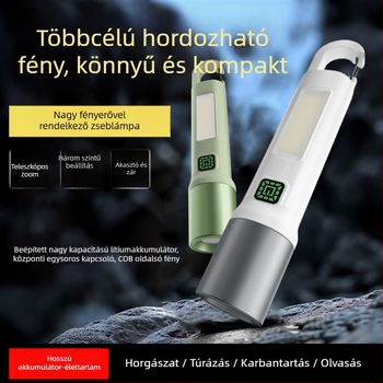 Teleszkópos zoomos zseblámpa, 5W LED, újratölthető, 800 mAh akkumulátor, kültéri keresőfény