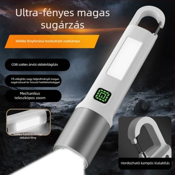 Teleszkópos zoomos zseblámpa, 5W LED, újratölthető, 800 mAh akkumulátor, kültéri keresőfény