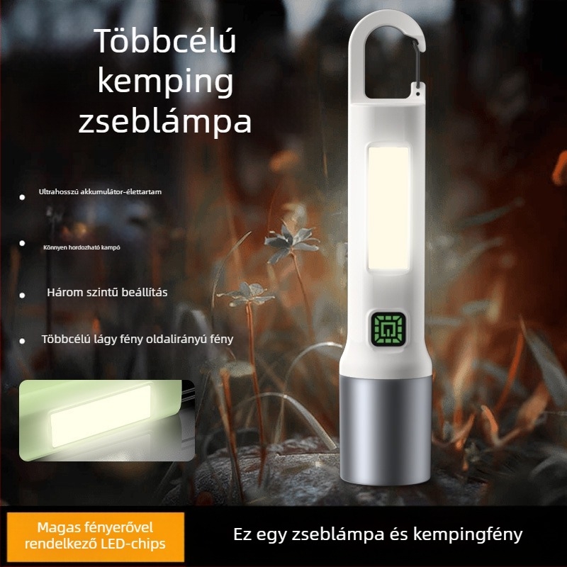 Teleszkópos zoomos zseblámpa, 5W LED, újratölthető, 800 mAh akkumulátor, kültéri keresőfény
