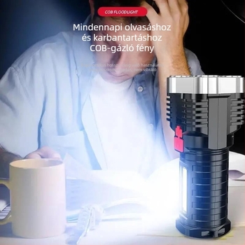 COB oldalirányú LED zseblámpa, 10W, USB újratöltés, kézi töltés, 50 m hatótávolság