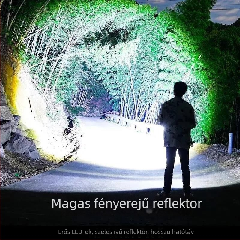 COB oldalirányú LED zseblámpa, 10W, USB újratöltés, kézi töltés, 50 m hatótávolság