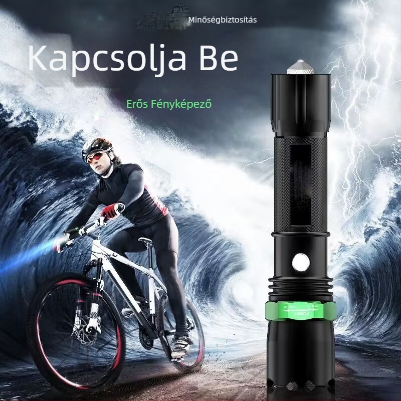 LED újratölthető zseblámpa 4800 mAh akkumulátorral, alumínium ötvözet test, 350+ lumen, 100–200 m hatótávolság, 360° forgás