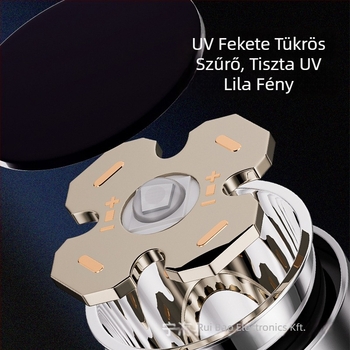 Wood's lamp UV lámpa detektálására fluoreszcenciára (365 nm) — Alumíniumötvözet test; beépített 14500 Li-ion akkumulátor; 20W LED; kézi hajtású működés