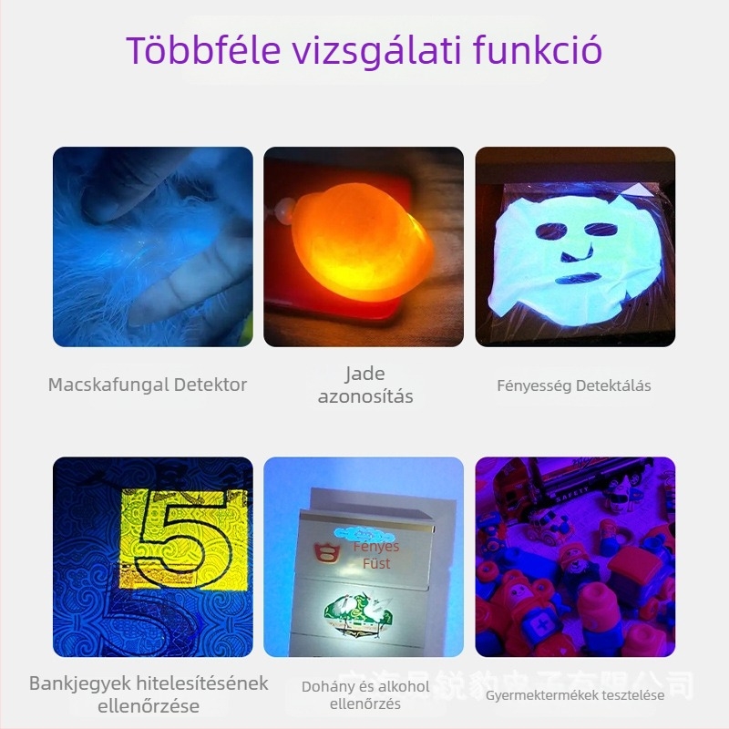 Wood's lamp UV lámpa detektálására fluoreszcenciára (365 nm) — Alumíniumötvözet test; beépített 14500 Li-ion akkumulátor; 20W LED; kézi hajtású működés