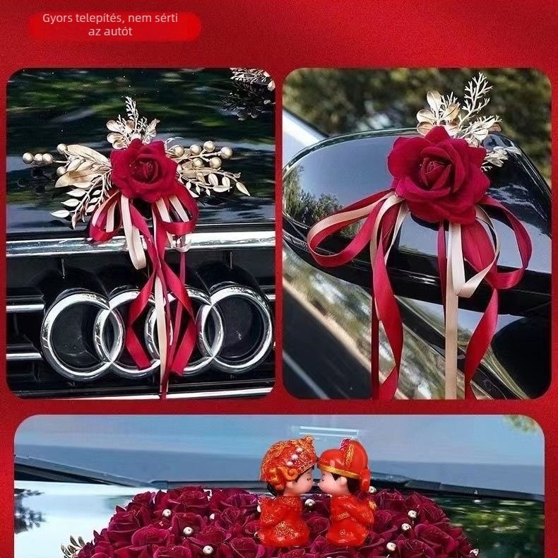 Esküvői autó dekorációs készlet – szalagból készült fejrészek az autó menethez, kizárólag határokon átívelő export számára, reklám ajándék